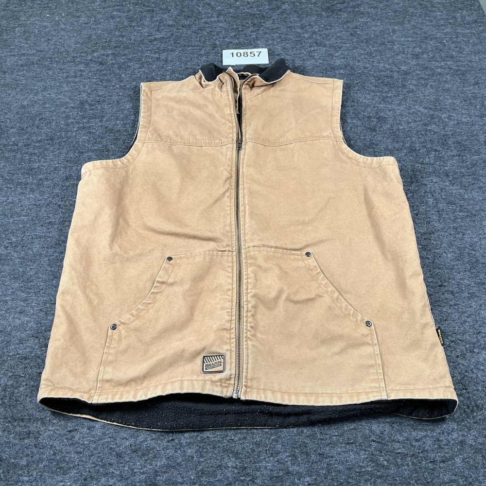 Brazos Vest Mens Large Brown Cotton Fleece Lined Canvas Mock Neck Full Zip